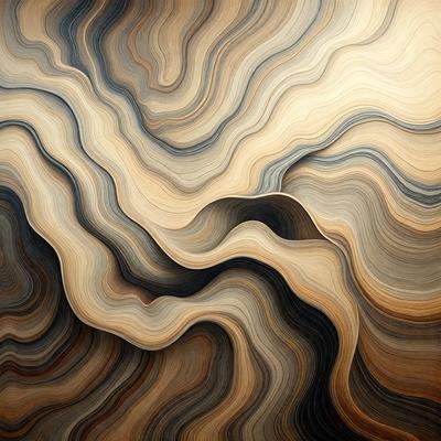 The primary subject of the image is a wooden surface with a unique and intricate pattern. The setting is a close-up view of the wooden surface, showcasing the detailed design. The visual style is a combination of a photo and digital art, as the wooden surface appears to be a photograph with a digital artistic touch. The colors and mood of the image are predominantly brown and earthy tones, creating a warm and natural atmosphere.